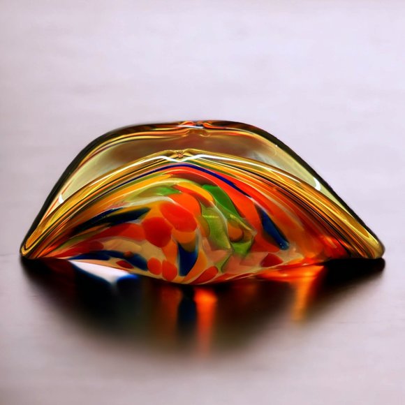 VTG Murano White Crystal Mélange Swirl Hand Made Art Glass Centerpiece Italy - Picture 6 of 11